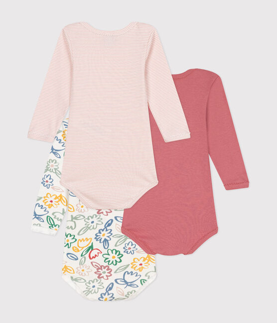 Lot de 3 bodies manches longues fleurs en coton bébé variante 1