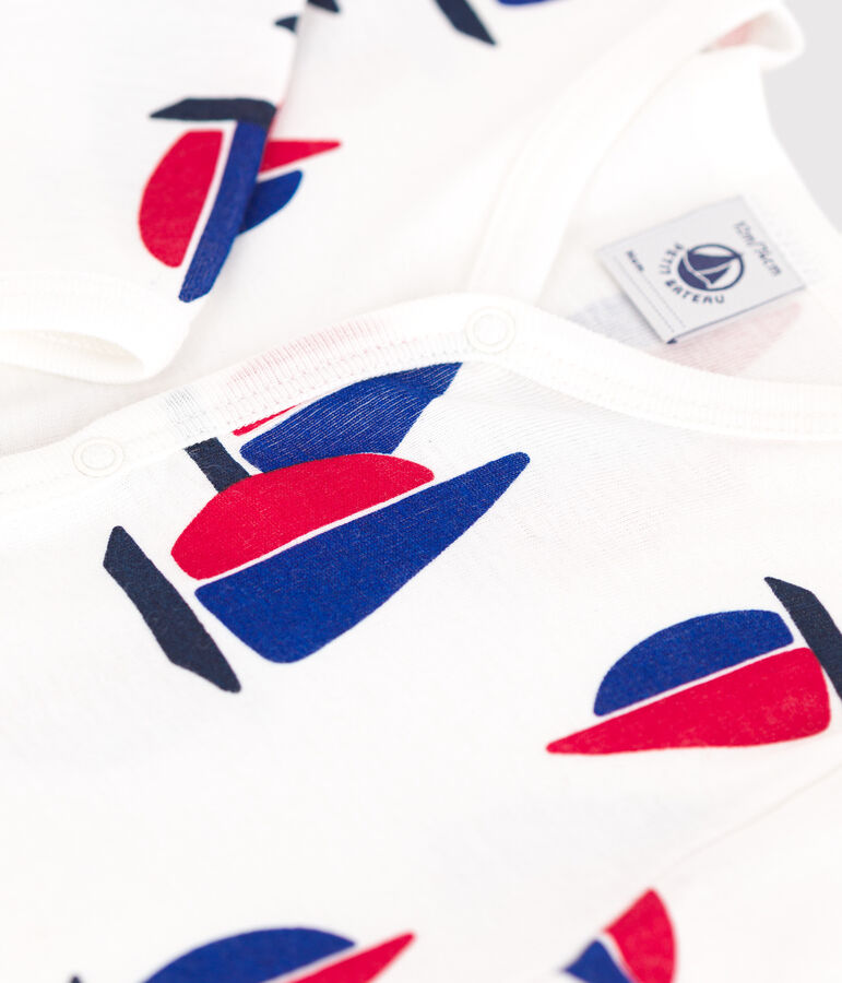 Pyjama b&eacute;b&eacute; en coton sans pieds bateau blanc/multicouleur