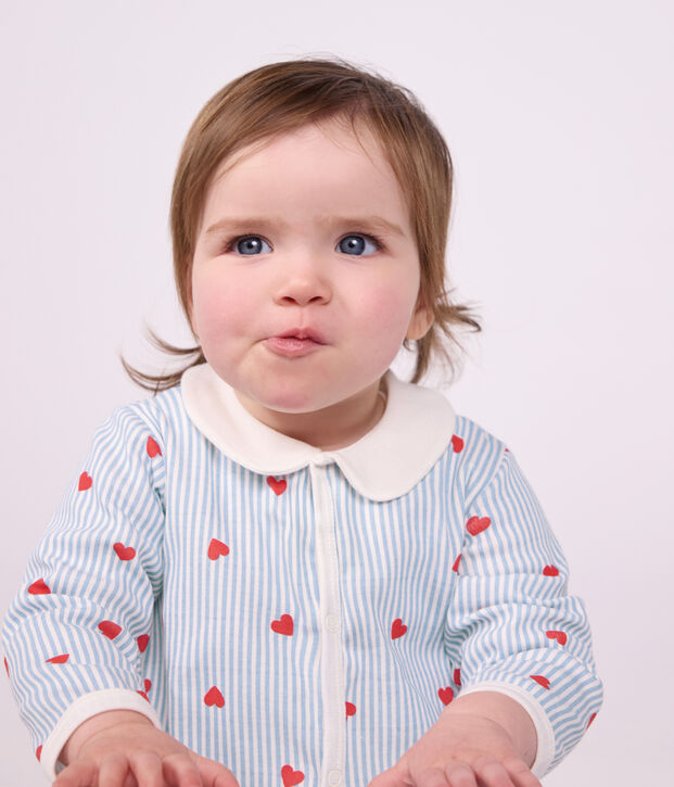 Pyjama b&eacute;b&eacute; en coton avec col, imprim&eacute; c&oelig;urs blanc/multicouleur