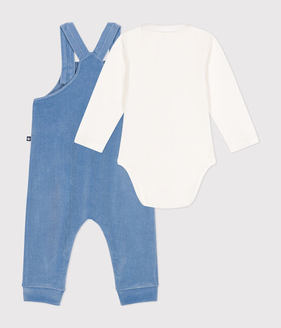 Babysetje met fluwelen salopette blauw BEACH
