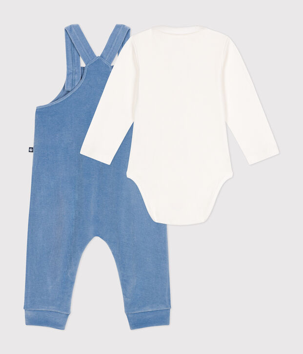 Babysetje met fluwelen salopette blauw