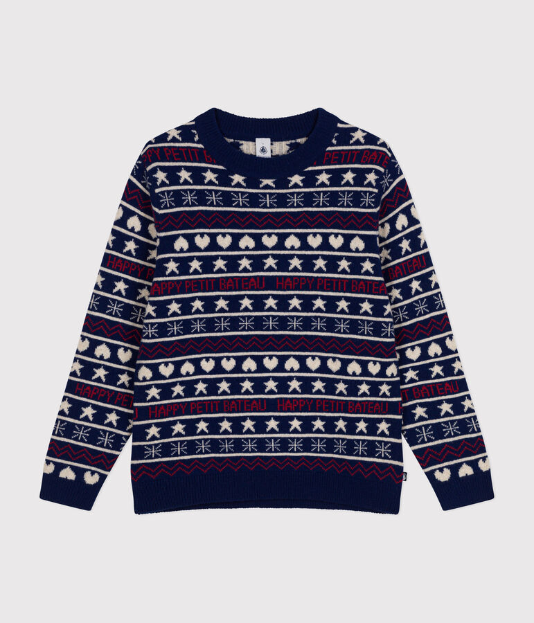 Jacquardtrui van katoen en wol voor dames blauw MEDIEVAL/wit MULTICO