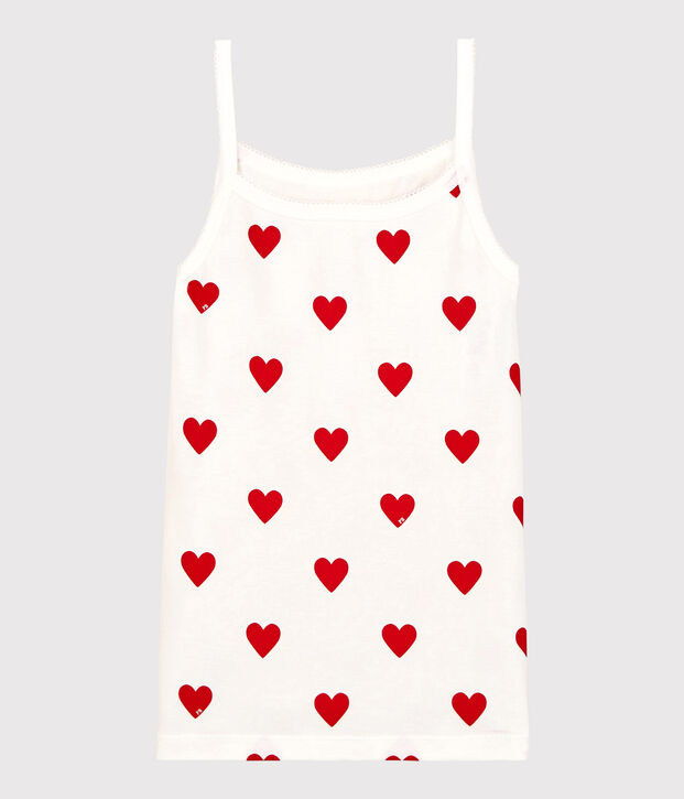 Katoenen dameshemd met bandjes wit/rood