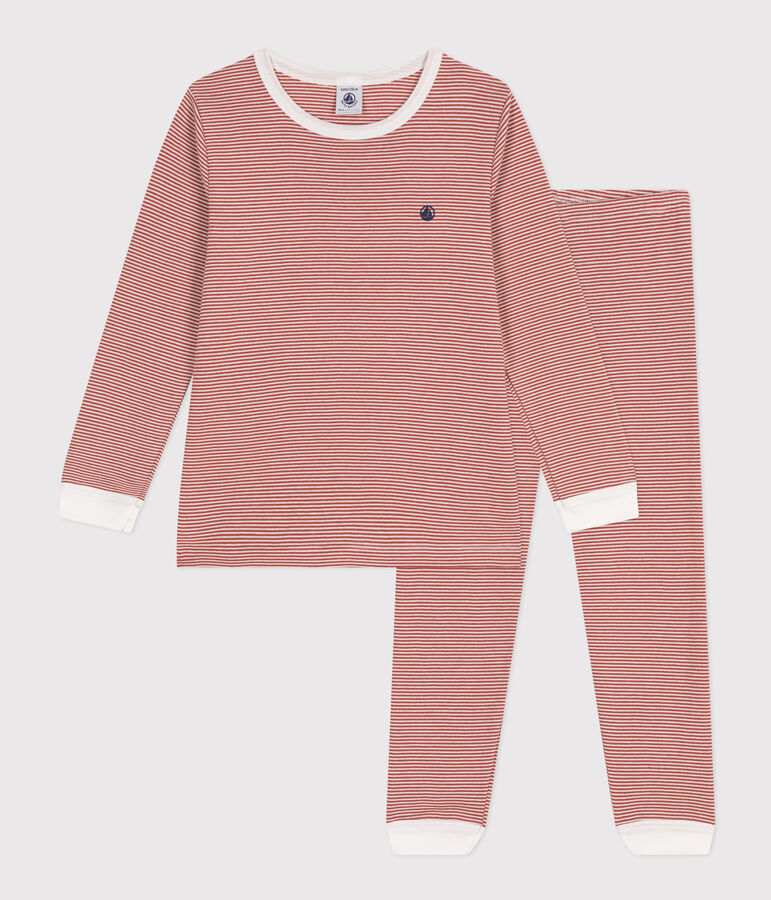 Pyjama ray&eacute; en coton enfant marron/blanc