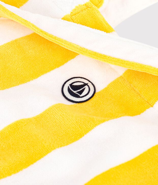 Sac de plage femme en coton &eacute;ponge &agrave; rayures jaune/blanc
