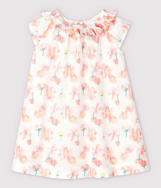 Robe manches courtes en popeline bébé fille blanc MARSHMALLOW/blanc MULTICO