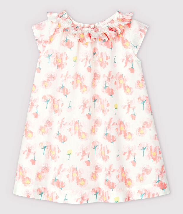 Jurk van popeline met korte mouwen voor babymeisjes wit/multicouleur