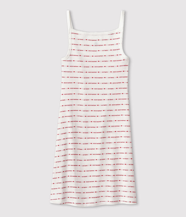 Damesjurk met bandjes wit/rood