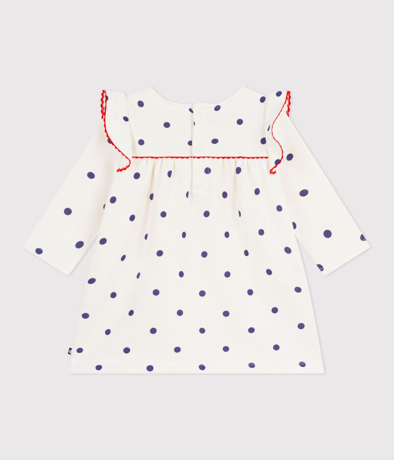 Robe b&eacute;b&eacute; en coton manches longues, imprim&eacute;e pois bleu/bleu
