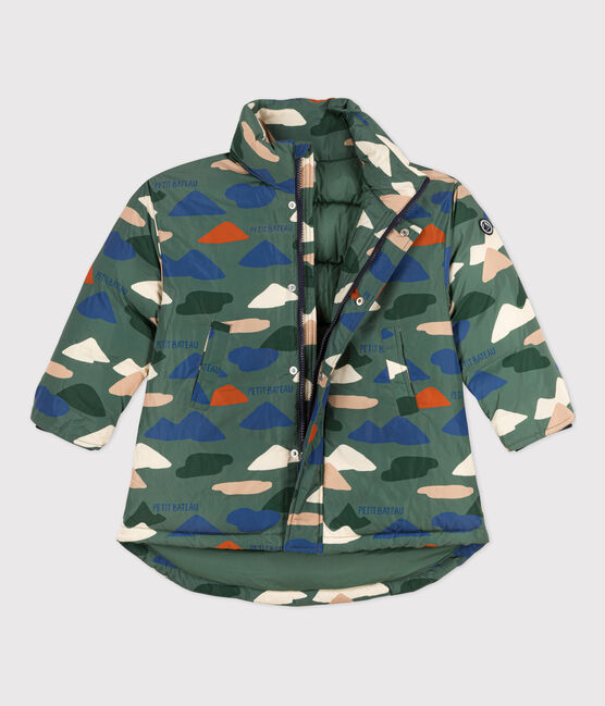Halflange jas met print voor jongens/meisjes groen VALLEE/ecru MULTICO