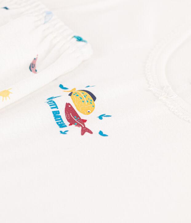 Korte meisjespyjama in katoen met print met zeedieren wit/multicouleur