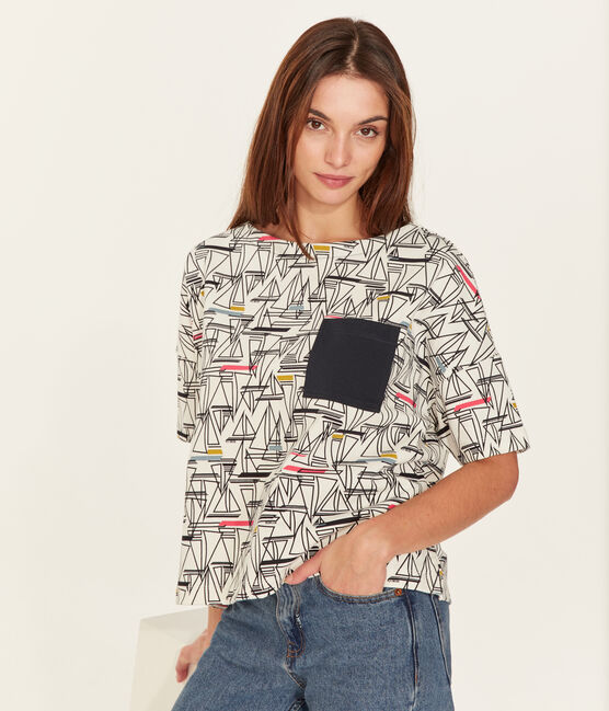 Marinière manches courtes femme blanc MARSHMALLOW/blanc MULTICO