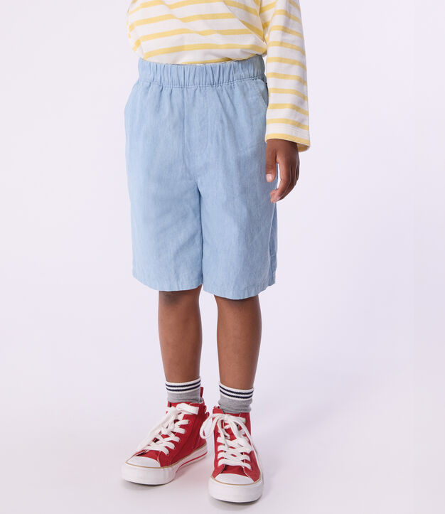 Bermuda short enfant en coton uni bleu