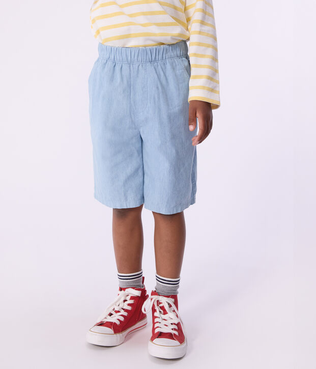 Bermuda short enfant en coton uni bleu