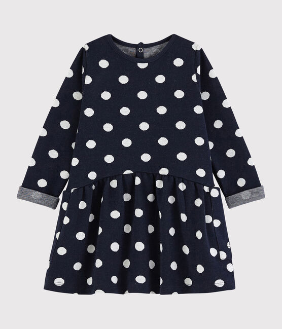 Robe manches longues bébé fille bleu SMOKING/blanc MARSHMALLOW