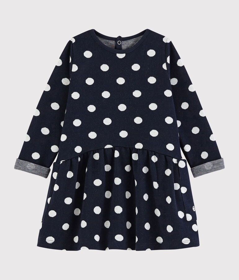 Jurk met lange mouwen babymeisje blauw/wit