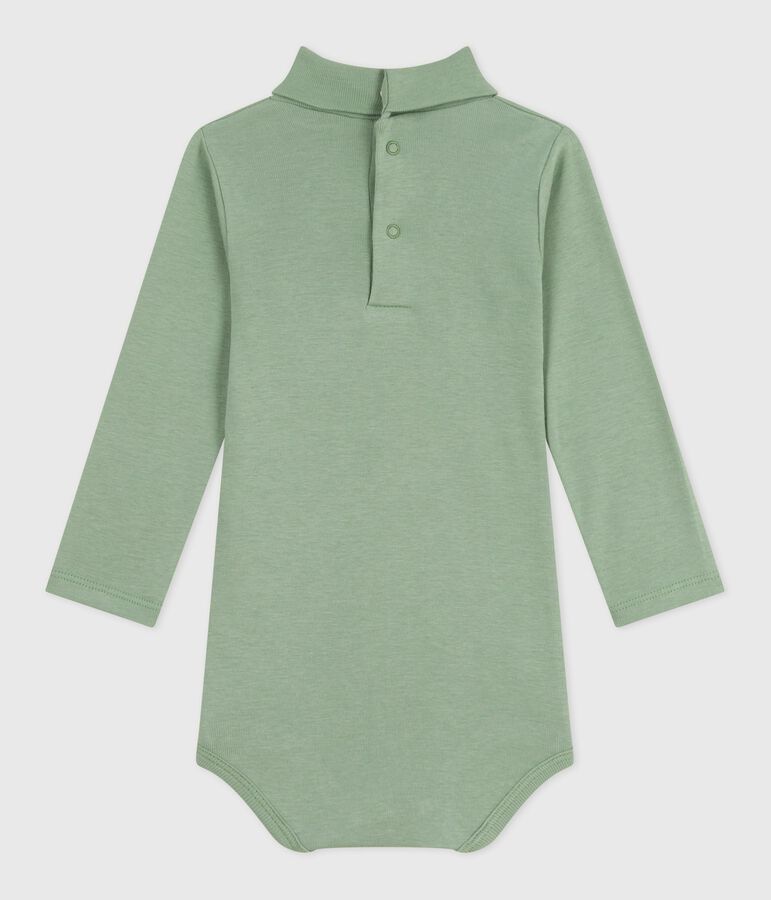 Body b&eacute;b&eacute; col roul&eacute; en coton uni vert