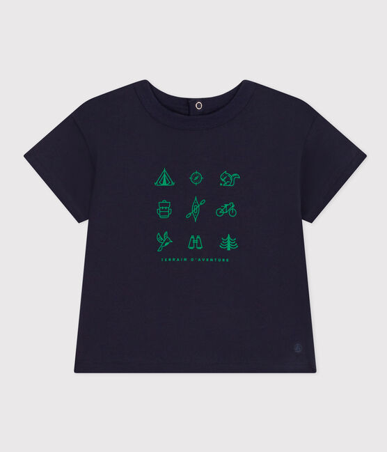 T-shirt met korte mouwen in lichte jersey voor baby's blauw SMOKING/wit MULTICO