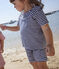 Gestreepte short van gevlamde jerseystof voor meisjes blauw MEDIEVAL/wit MARSHMALLOW