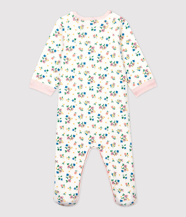 Dors-bien zipp&eacute; &agrave; fleurs b&eacute;b&eacute; fille en tubique blanc/multicouleur