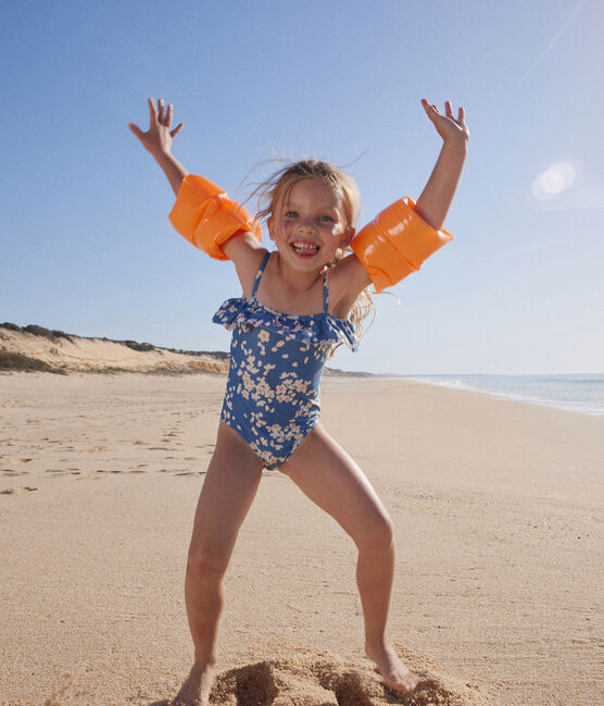 Meisjesbadpak uit 1 stuk met print blauw BEACH/ MULTICO