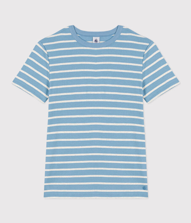 L'ICONIQUE, dames-T-shirt met ronde hals in katoen blauw/beige