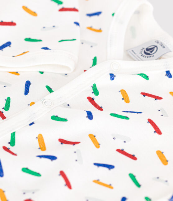 Katoenen babypyjama met skateboardprint wit MARSHMALLOW/wit MULTICO