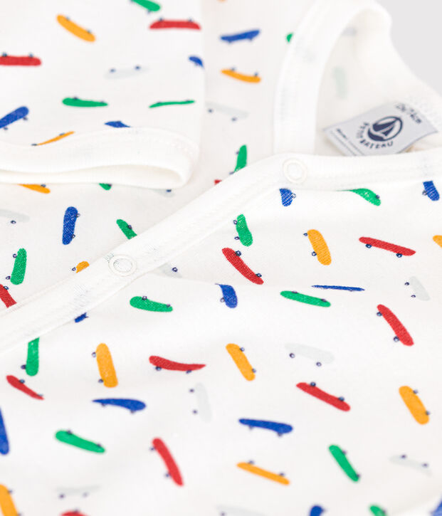 Katoenen babypyjama met skateboardprint wit/multicouleur