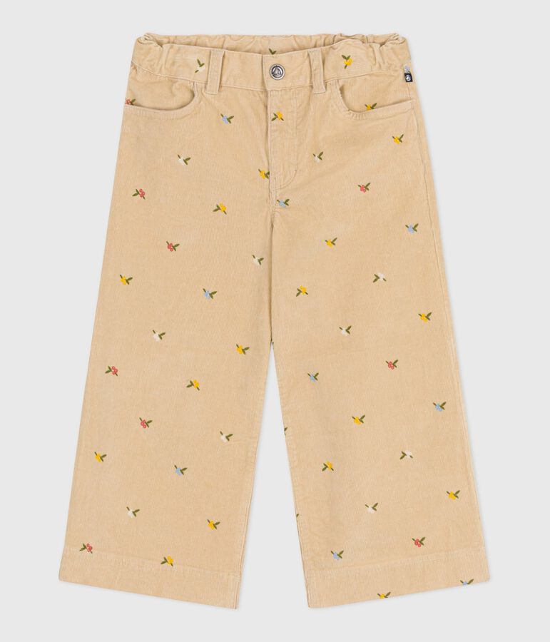 Pantalon enfant en velours &agrave; motifs beige/multicouleur