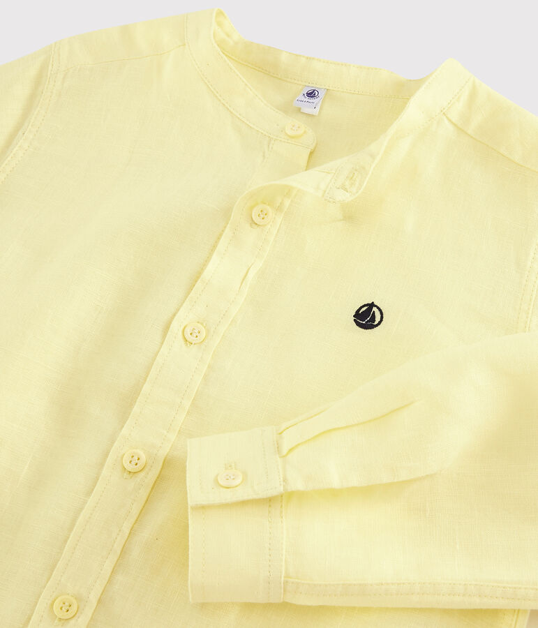 Chemise manches retroussables en lin enfant gar&ccedil;on jaune CITRONEL