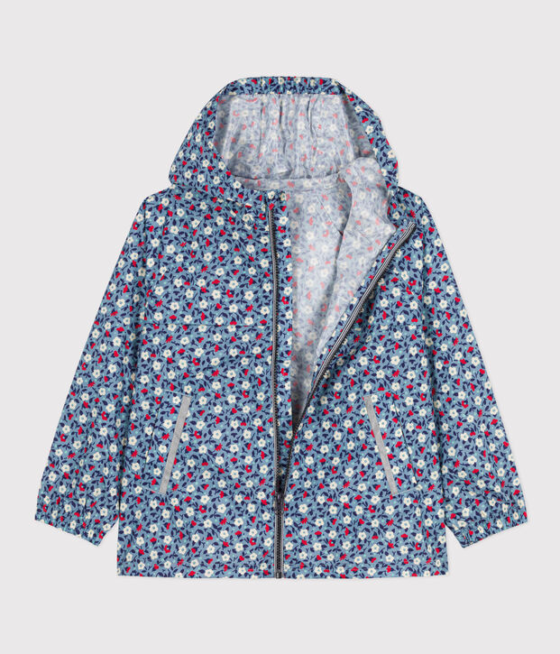 Coupe-vent, mati&egrave;re recycl&eacute;e enfant fille bleu/multicouleur