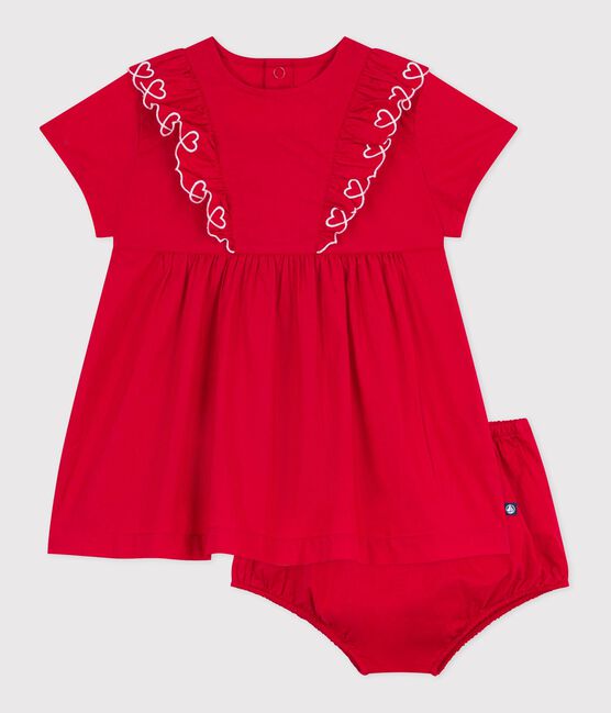 Effen katoenen babyjurkje met korte mouwen met bloomer rood TERKUIT