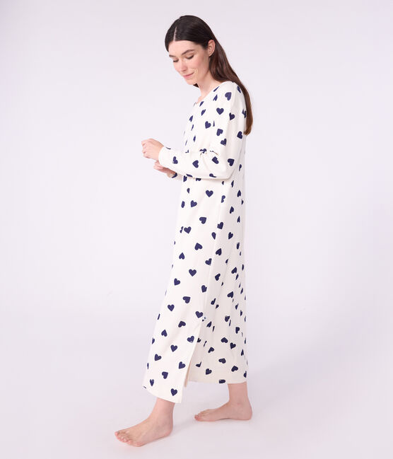 Chemise de nuit femme en coton imprimé cœur bleu MILK/ SOIR