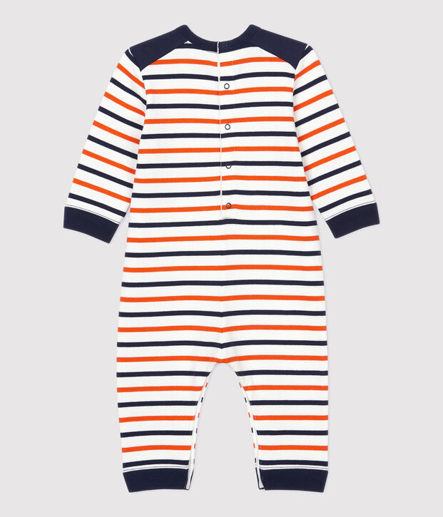 Combinaison en molleton b&eacute;b&eacute;. blanc/bleu/orange
