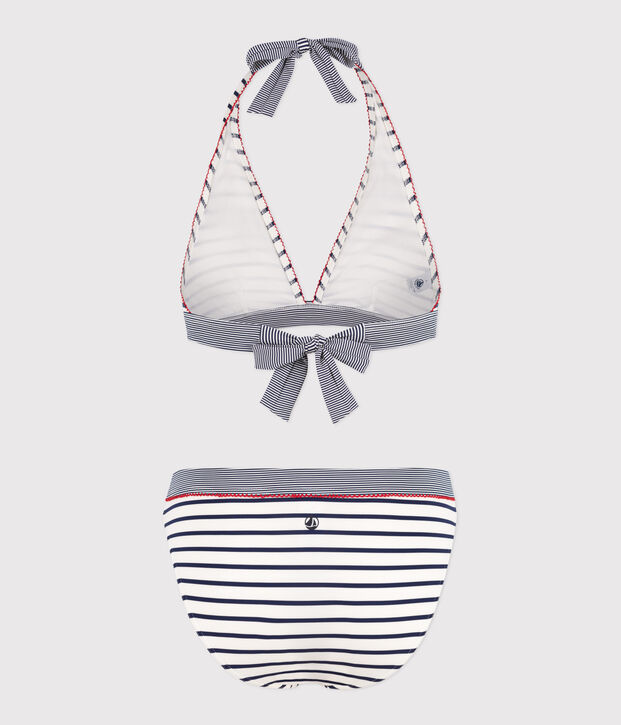 Damesbikini met streepjes wit/blauw