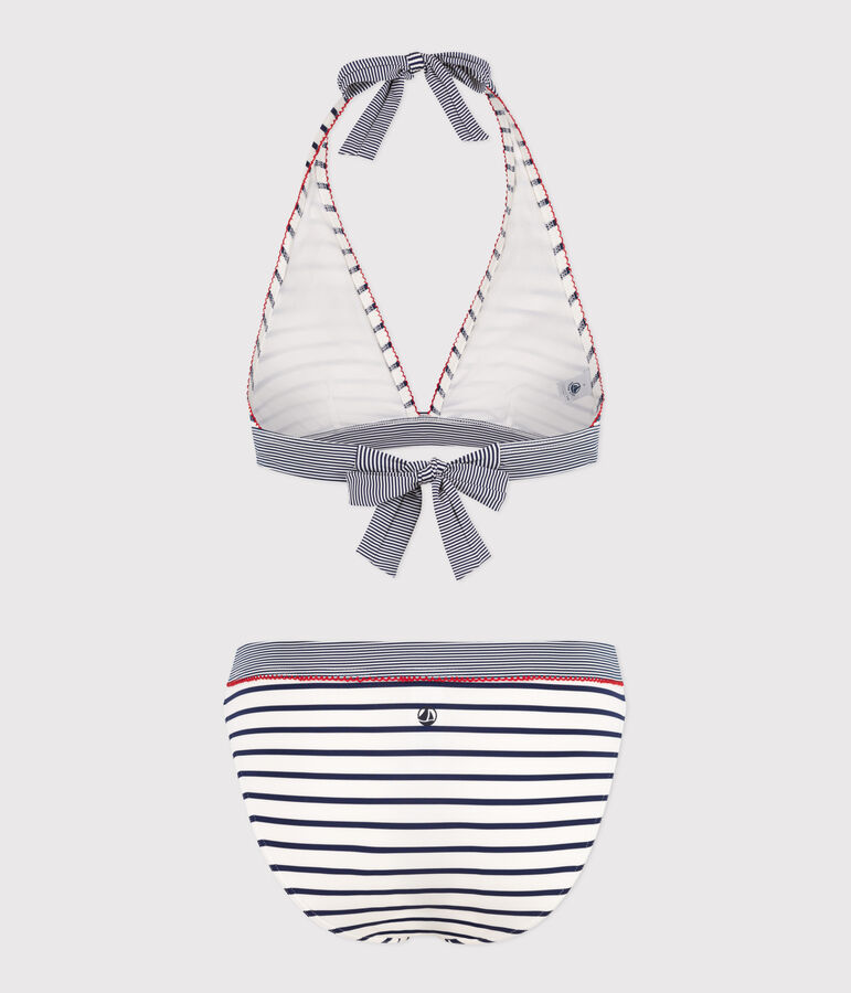 Damesbikini met streepjes wit/blauw