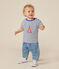 T-shirt met korte mouw van dunne jersey voor baby's wit MARSHMALLOW/blauw MEDIEVAL