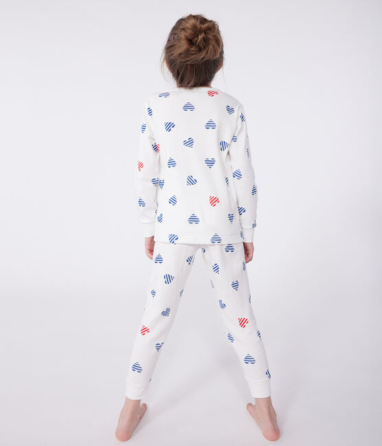 Pyjama enfant en coton manches longues imprimé cœurs blanc MARSHMALLOW/blanc MULTICO