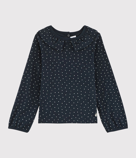 Tee-shirt à col enfant fille bleu SMOKING/blanc MULTICO