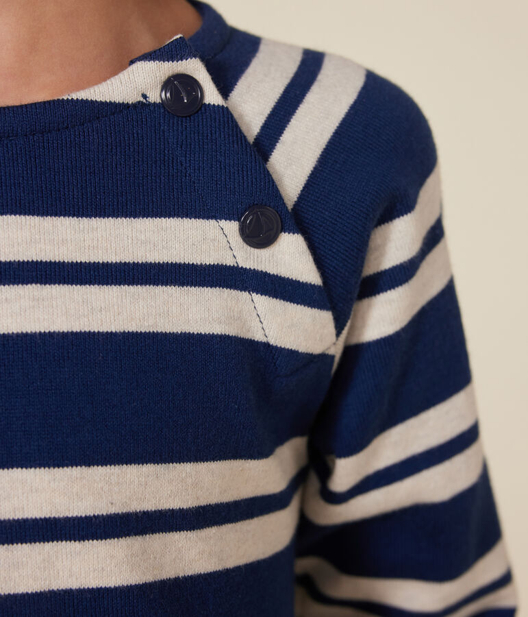 Robe manches longues en coton &eacute;pais enfant fille bleu/beige