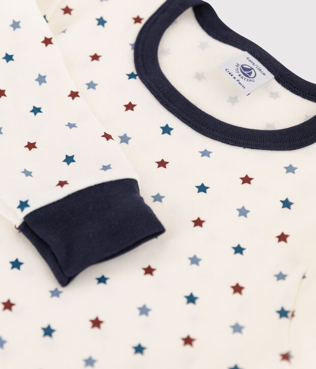 Jongenspyjama van ribstof met botenmotief wit/multicouleur