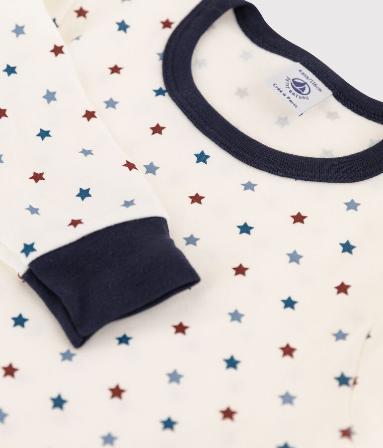 Jongenspyjama van ribstof met botenmotief wit MARSHMALLOW/wit MULTICO