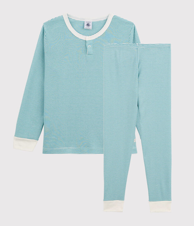 Pyjama ray&eacute; petit gar&ccedil;on en coton et Lyocell bleu/blanc
