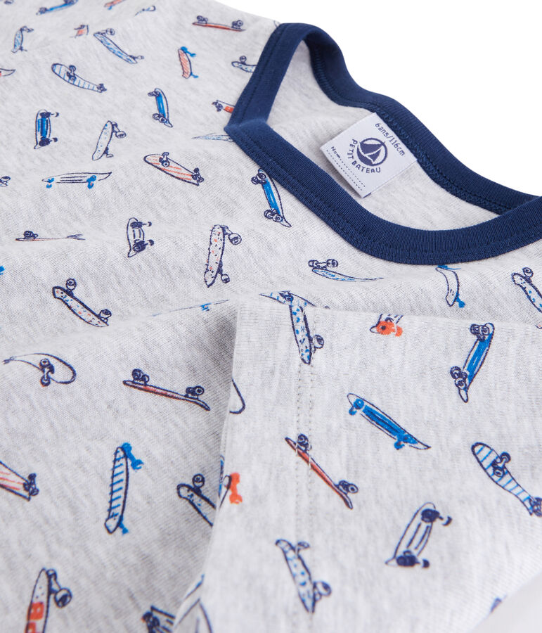 Jongenspyjama van ribtricot met skatesmotief grijs POUSSIERE/wit MULTICO