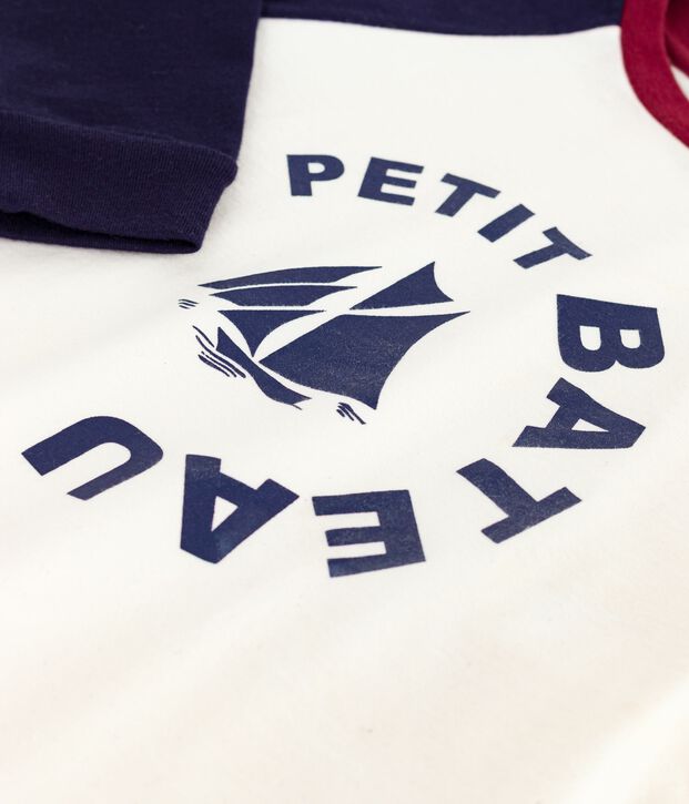 Katoenen T-shirt met lange mouwen en colorblockprint voor kinderen blauw/blauw