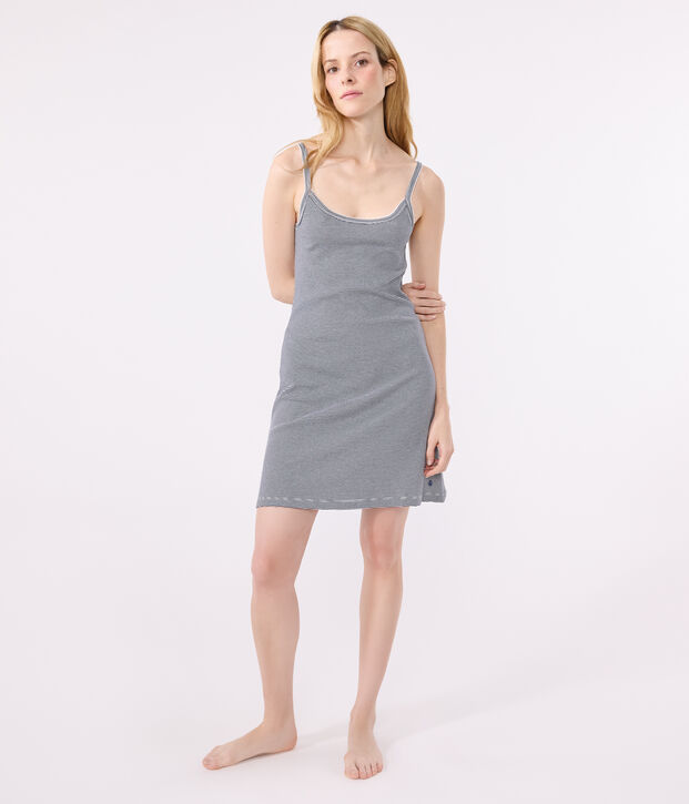 Nuisette en coton ray&eacute; femme bleu/blanc