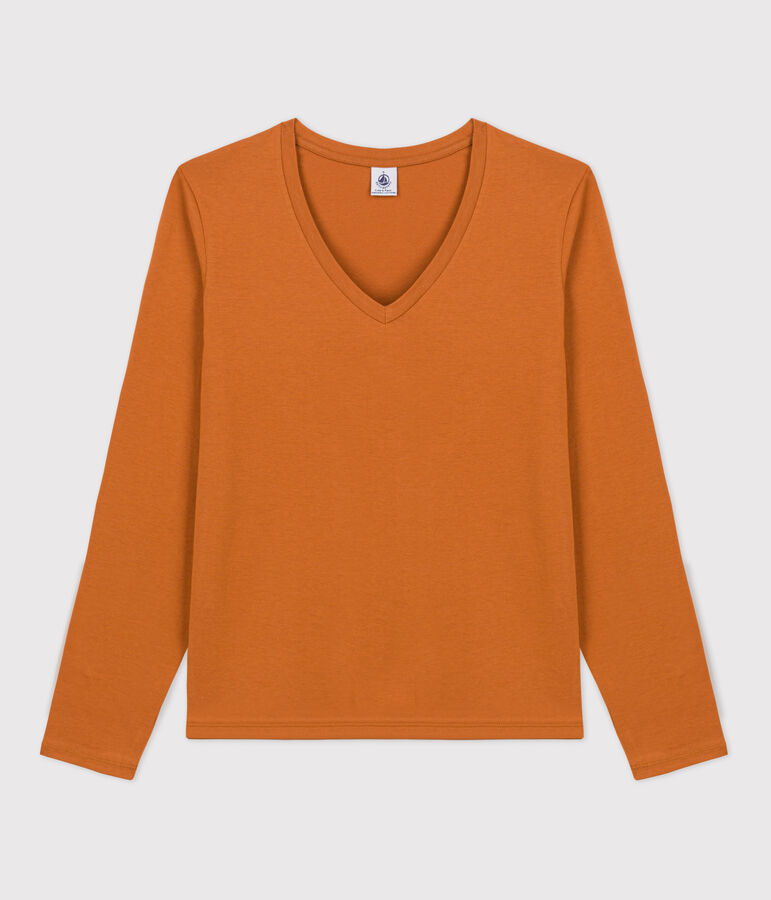 Le Droit, dames-T-shirt met V-hals in katoen bruin ECUREUIL