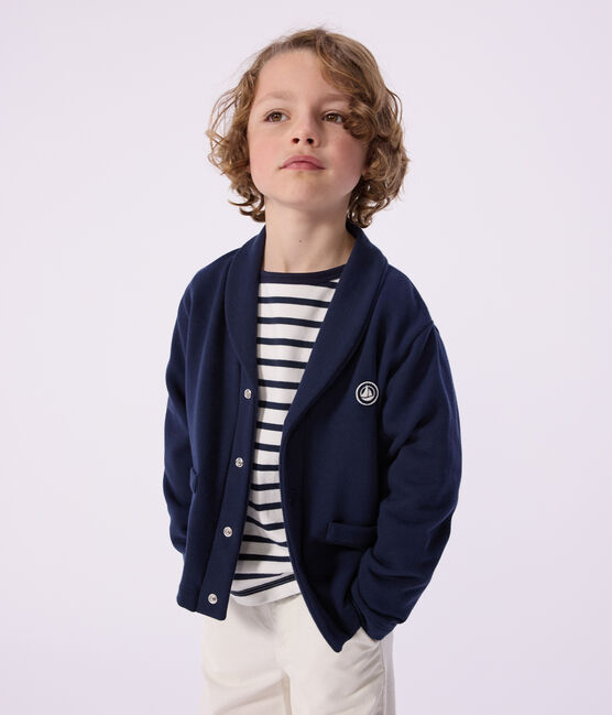 Cardigan enfant en coton uni bleu SMOKING