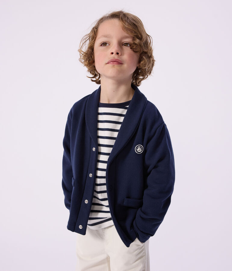 Cardigan enfant en coton uni bleu