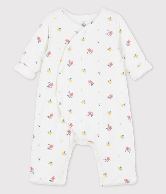 Lange tuinbroek met print van bio tubic voor baby's wit MARSHMALLOW/ PAPAYE